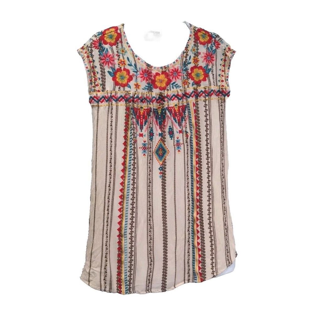 Savanna Jane Womens Floral Embroidered Mini Shift Dress Size S Beige Pink Colors